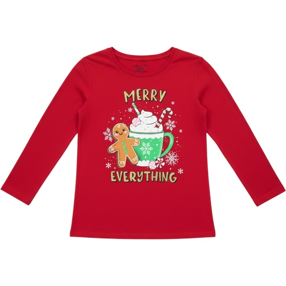 The Children's Place Merry Everything Gingerbread Graphic Tee Girls XXL 16 Red